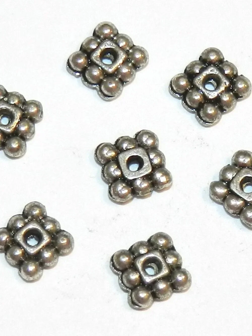 MBL7278 Antiqued Silver 5mm Dotted Flat Square Rondelle Spacer Metal Bead 100pc